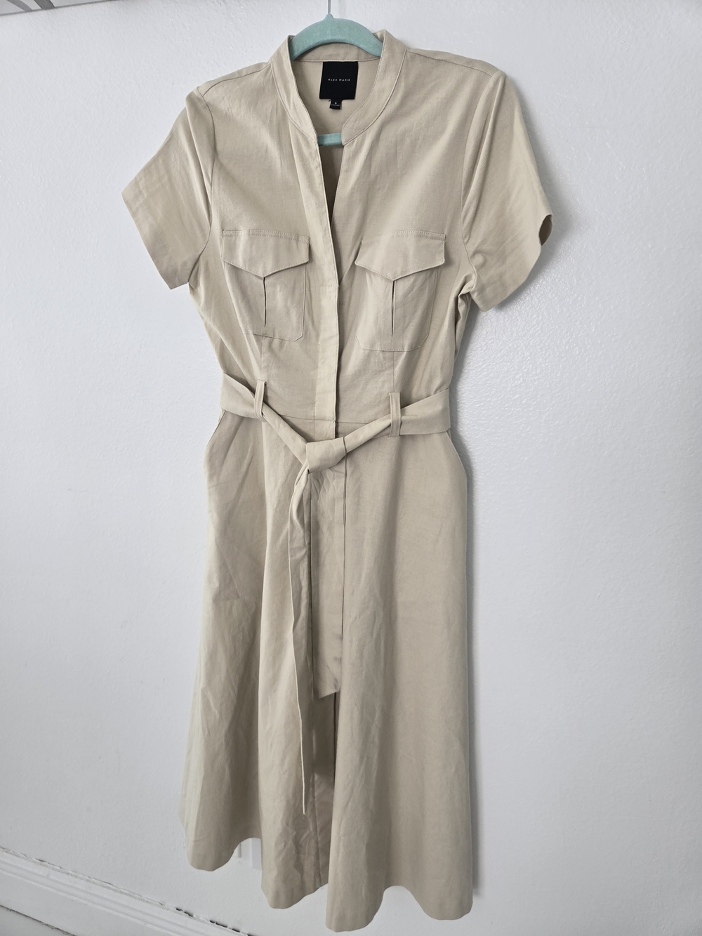 Alex Marie Beige Midi Shirt Dress with Tie Waist Size 6 - Picture 4 of 13